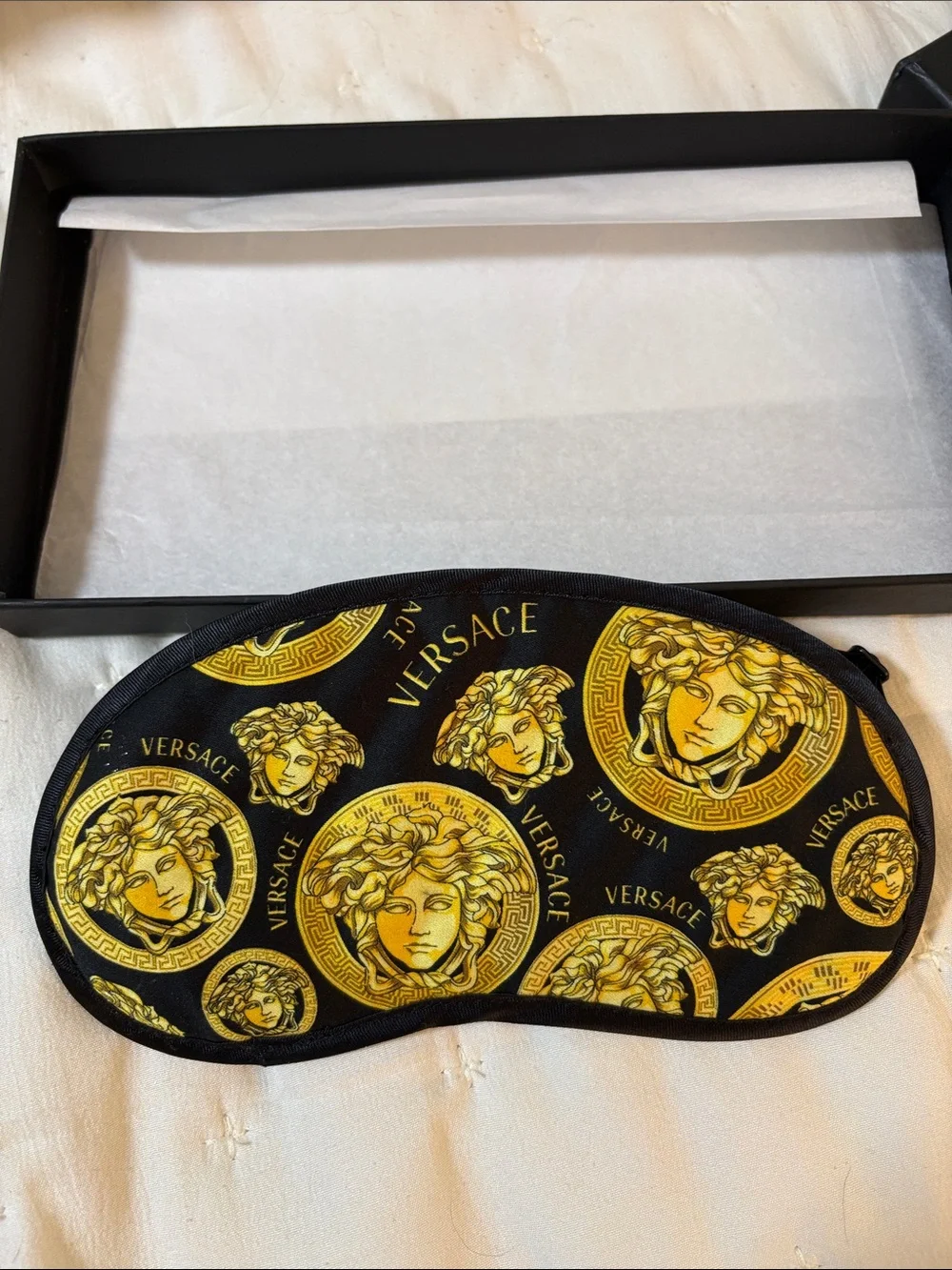 Versace Black & Gold Medusa Print Sleep Mask
